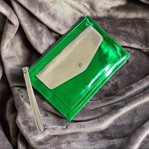 Liz Claiborne Green + Silver Patent Leather Clutch/Wristlet